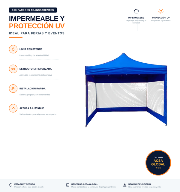 Carpa 3x3 Paredes Transparente