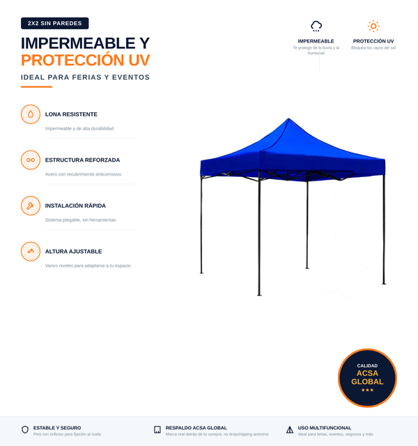 Carpa Toldo 2X2 Plegable Reforzado