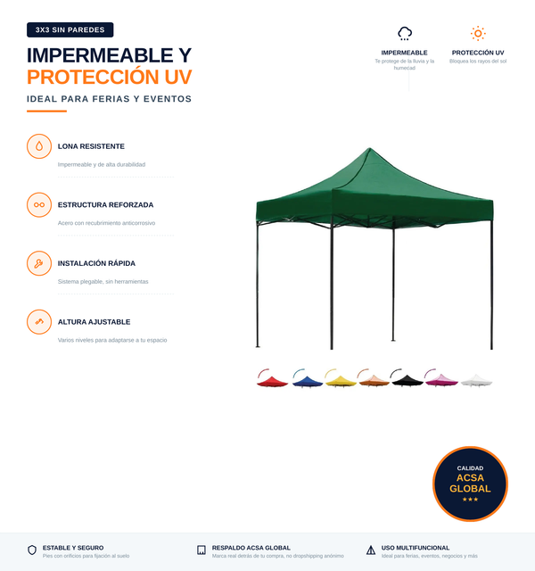 Carpa Plegable Reforzada 3x3 Mts